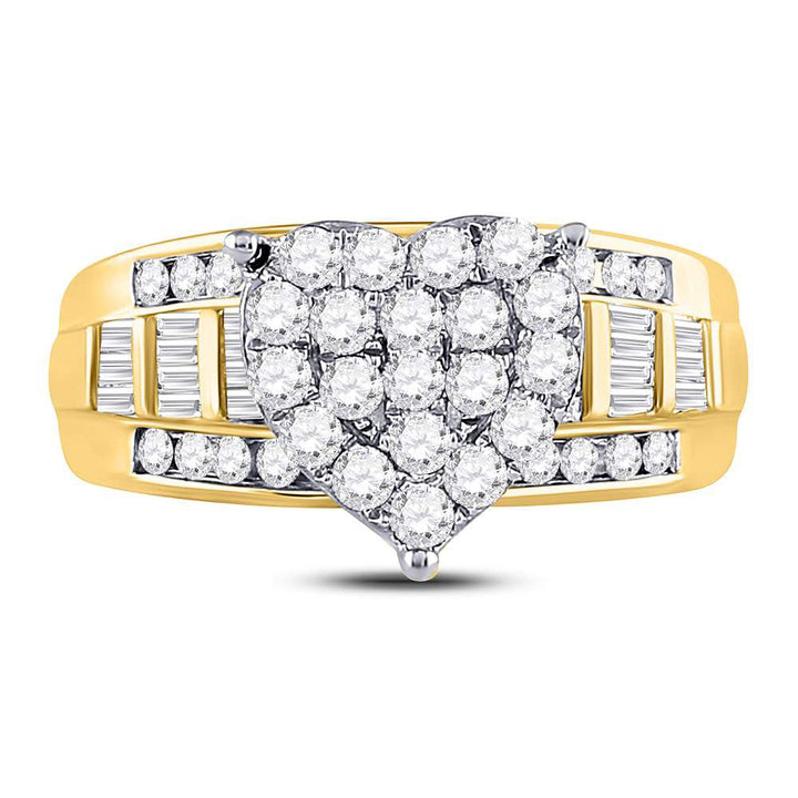 10kt Yellow Gold Womens Round Diamond Heart Cluster Bridal Wedding Engagement Ring 1.00 Cttw 7 Daisy Joyeria
