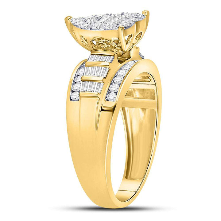 10kt Yellow Gold Womens Round Diamond Heart Cluster Bridal Wedding Engagement Ring 1.00 Cttw 7 Daisy Joyeria