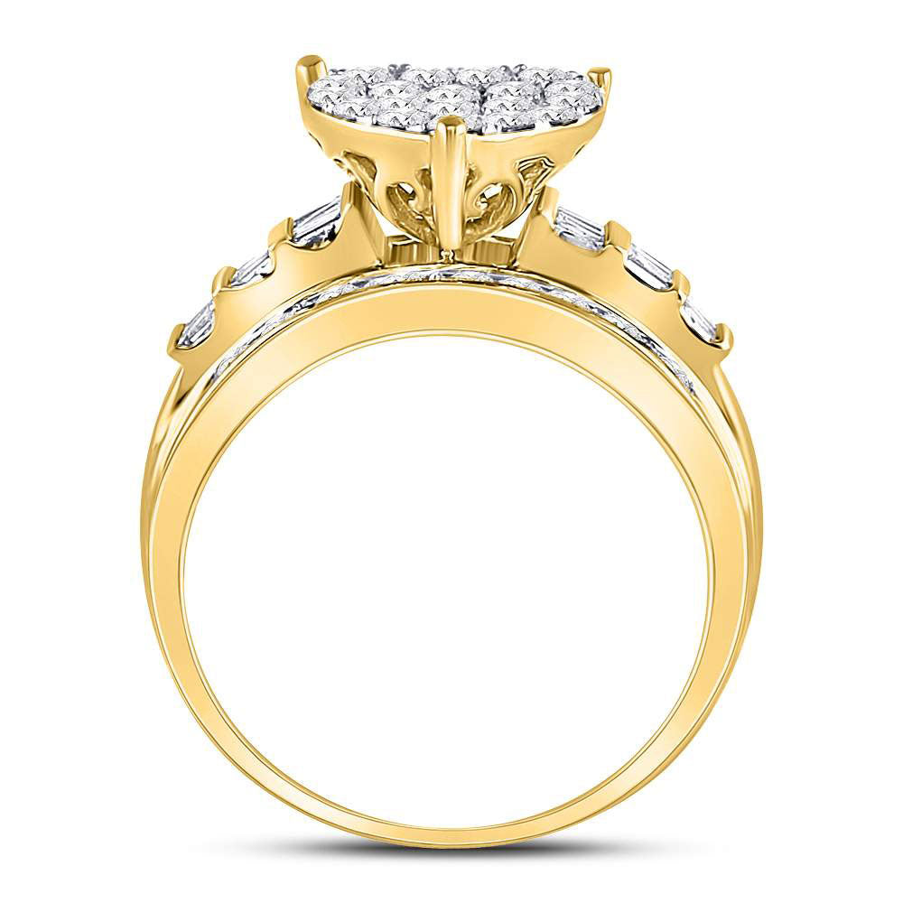 10kt Yellow Gold Womens Round Diamond Heart Cluster Bridal Wedding Engagement Ring 1.00 Cttw 7 Daisy Joyeria