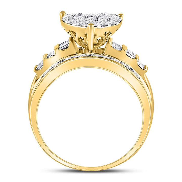10kt Yellow Gold Womens Round Diamond Heart Cluster Bridal Wedding Engagement Ring 1.00 Cttw 7 Daisy Joyeria