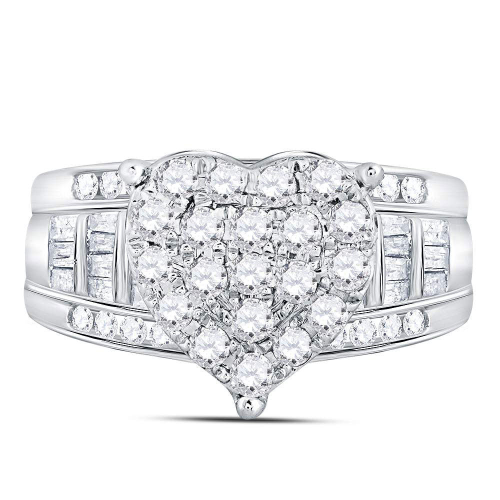 10kt White Gold Womens Round Diamond Heart Cluster Bridal Wedding Engagement Ring 1.00 Cttw 7 Daisy Joyeria