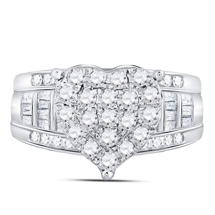 10kt White Gold Womens Round Diamond Heart Cluster Bridal Wedding Engagement Ring 1.00 Cttw 7 Daisy Joyeria