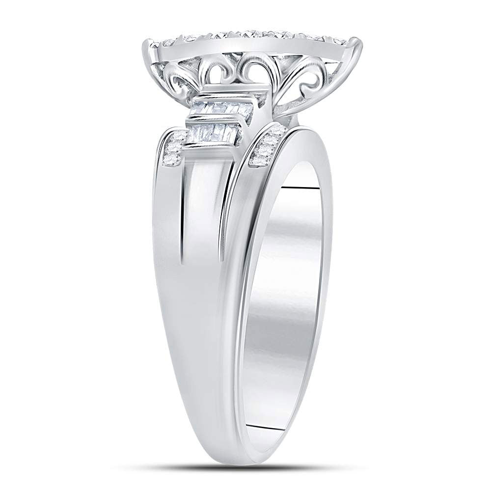 10kt White Gold Womens Round Diamond Heart Cluster Bridal Wedding Engagement Ring 1.00 Cttw 7 Daisy Joyeria