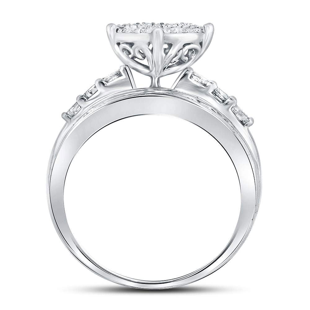 10kt White Gold Womens Round Diamond Heart Cluster Bridal Wedding Engagement Ring 1.00 Cttw 7 Daisy Joyeria