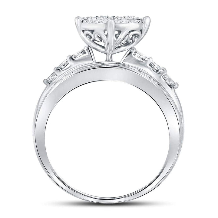 10kt White Gold Womens Round Diamond Heart Cluster Bridal Wedding Engagement Ring 1.00 Cttw 7 Daisy Joyeria