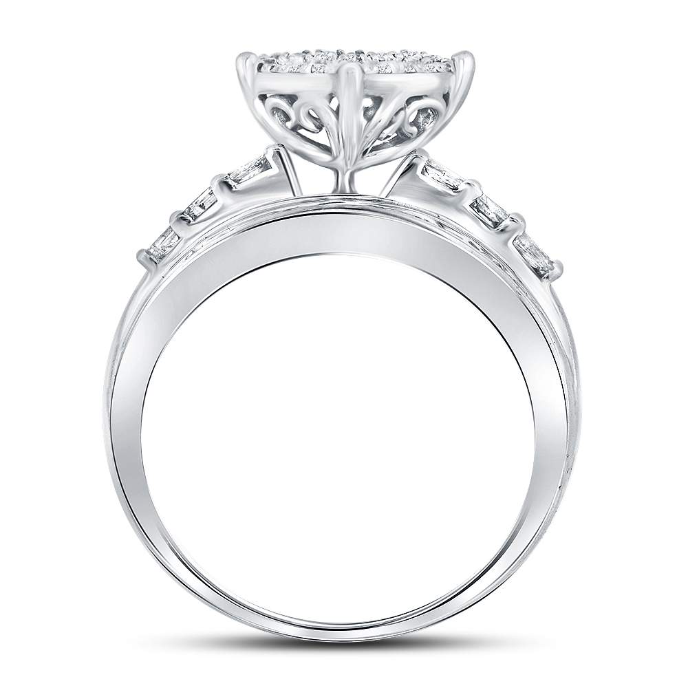 10kt White Gold Womens Round Diamond Heart Cluster Bridal Wedding Engagement Ring 1.00 Cttw 7 Daisy Joyeria