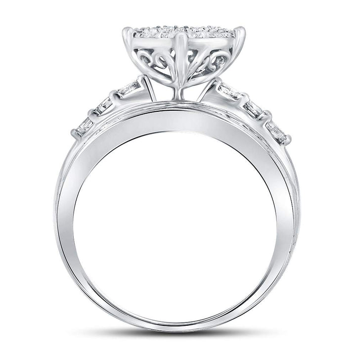 10kt White Gold Womens Round Diamond Heart Cluster Bridal Wedding Engagement Ring 1.00 Cttw 7 Daisy Joyeria