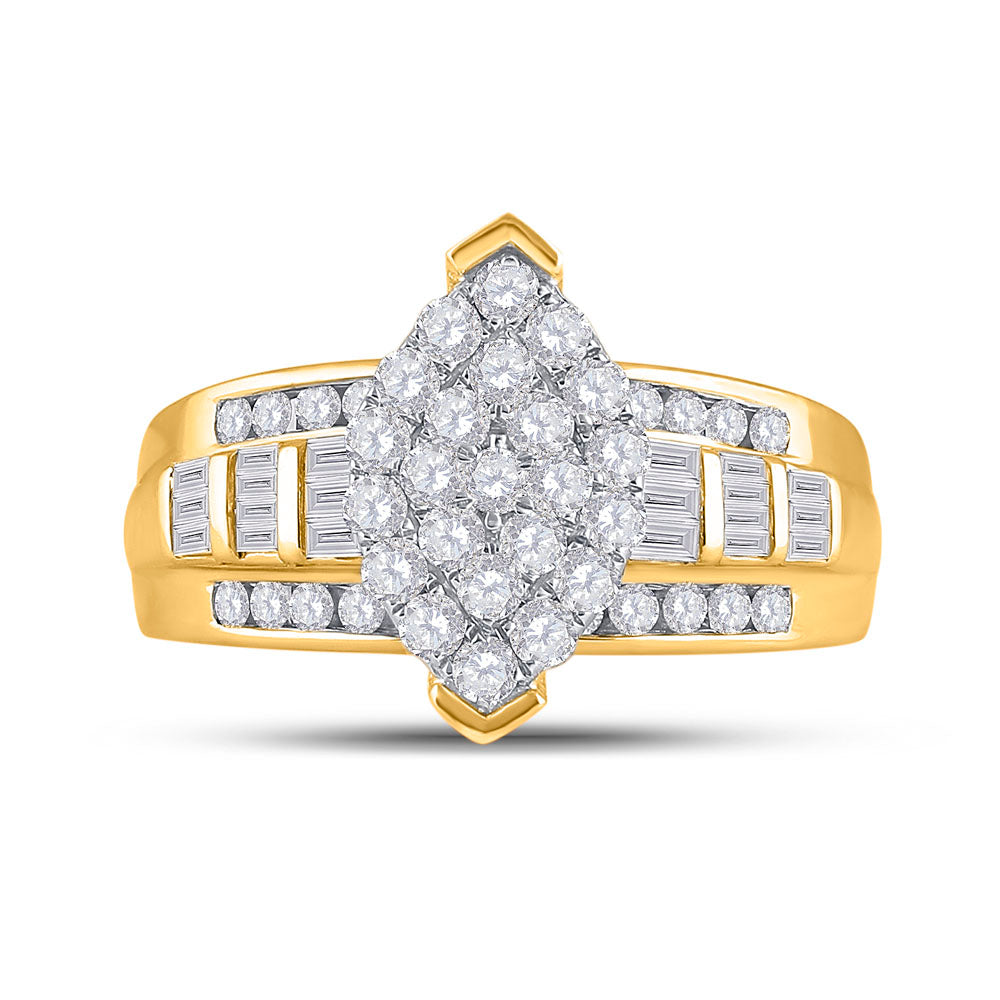 10kt Yellow Gold Womens Round Diamond Oval Cluster Bridal Wedding Engagement Ring 1.00 Cttw 7 Daisy Joyeria