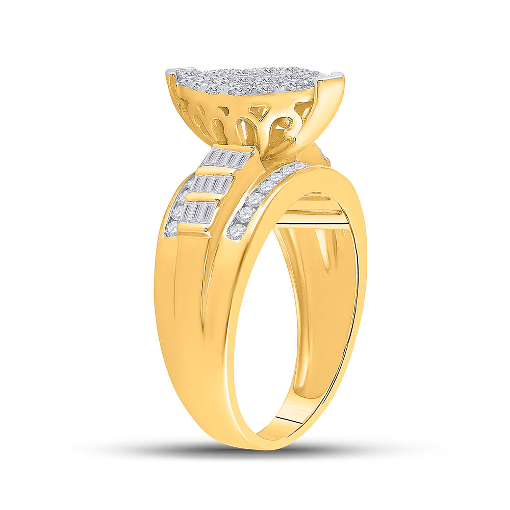 10kt Yellow Gold Womens Round Diamond Oval Cluster Bridal Wedding Engagement Ring 1.00 Cttw 7 Daisy Joyeria