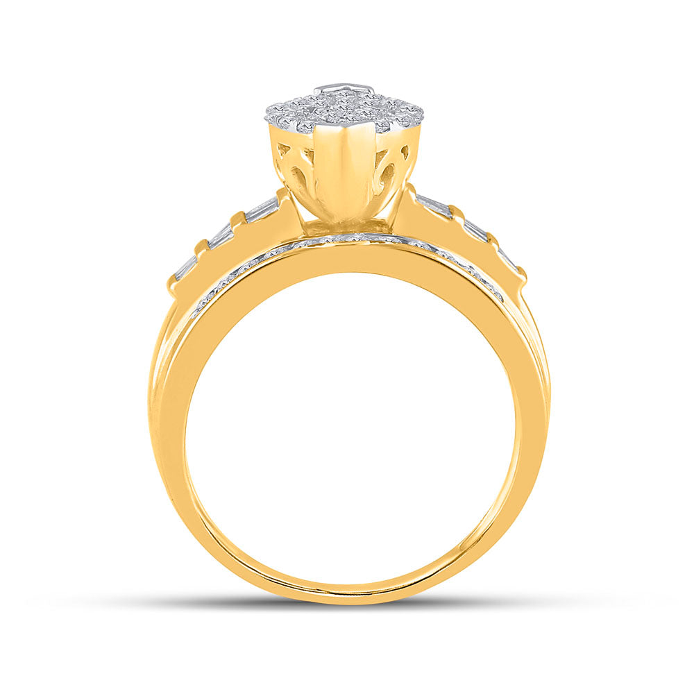 10kt Yellow Gold Womens Round Diamond Oval Cluster Bridal Wedding Engagement Ring 1.00 Cttw 7 Daisy Joyeria