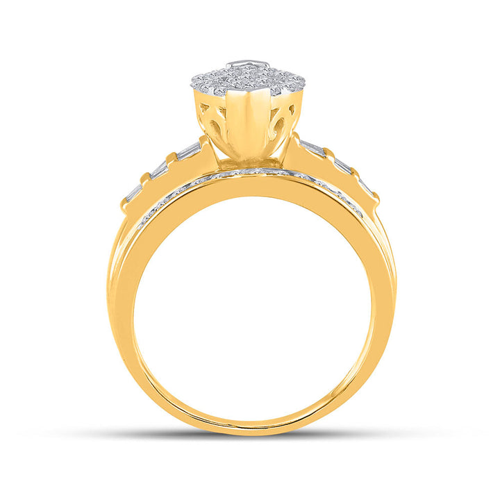 10kt Yellow Gold Womens Round Diamond Oval Cluster Bridal Wedding Engagement Ring 1.00 Cttw 7 Daisy Joyeria