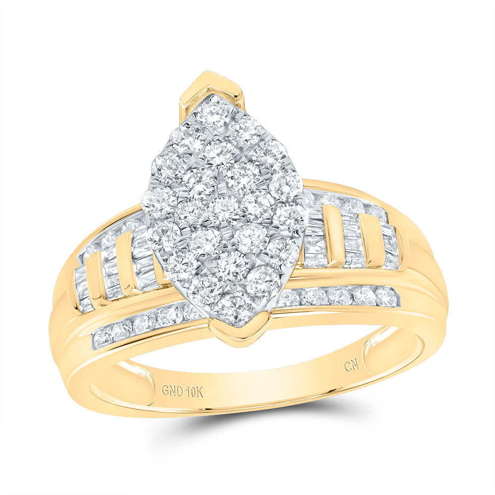 10kt Yellow Gold Womens Round Diamond Oval Cluster Bridal Wedding Engagement Ring 1.00 Cttw 7 Daisy Joyeria
