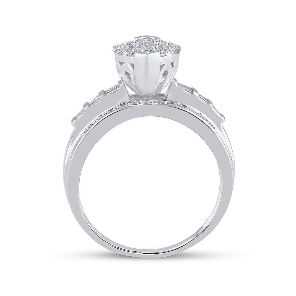 10kt White Gold Womens Round Diamond Oval Cluster Bridal Wedding Engagement Ring 1.00 Cttw 7 Daisy Joyeria