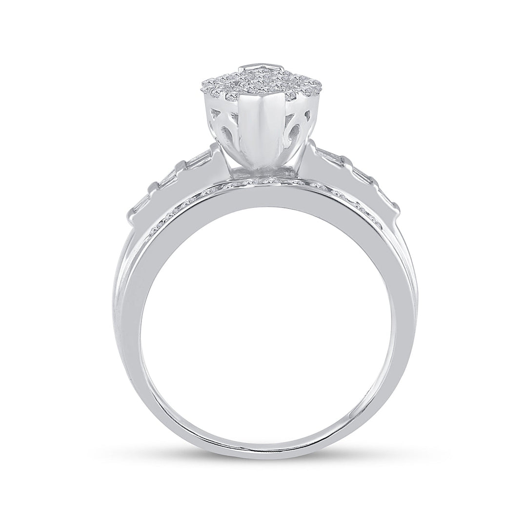 10kt White Gold Womens Round Diamond Oval Cluster Bridal Wedding Engagement Ring 1.00 Cttw 7 Daisy Joyeria