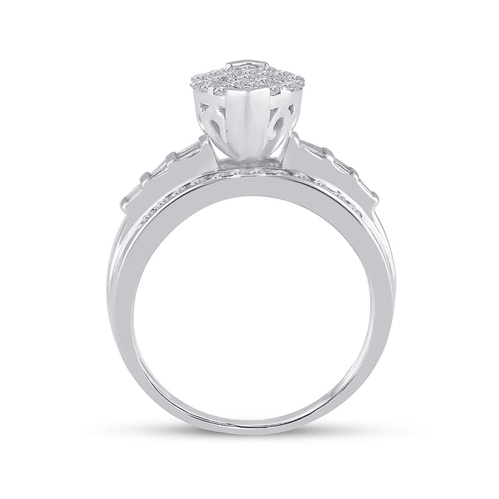 10kt White Gold Womens Round Diamond Oval Cluster Bridal Wedding Engagement Ring 1.00 Cttw 7 Daisy Joyeria