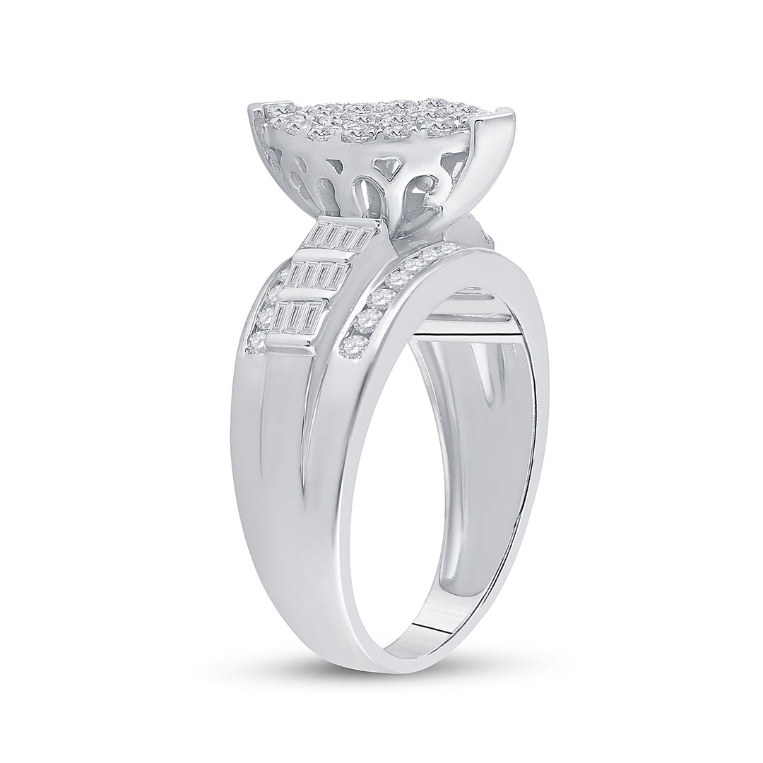 10kt White Gold Womens Round Diamond Oval Cluster Bridal Wedding Engagement Ring 1.00 Cttw 7 Daisy Joyeria