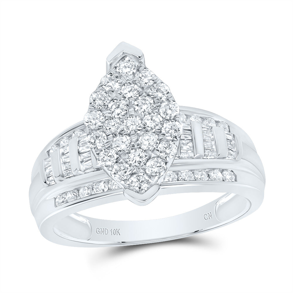 10kt White Gold Womens Round Diamond Oval Cluster Bridal Wedding Engagement Ring 1.00 Cttw 7 Daisy Joyeria