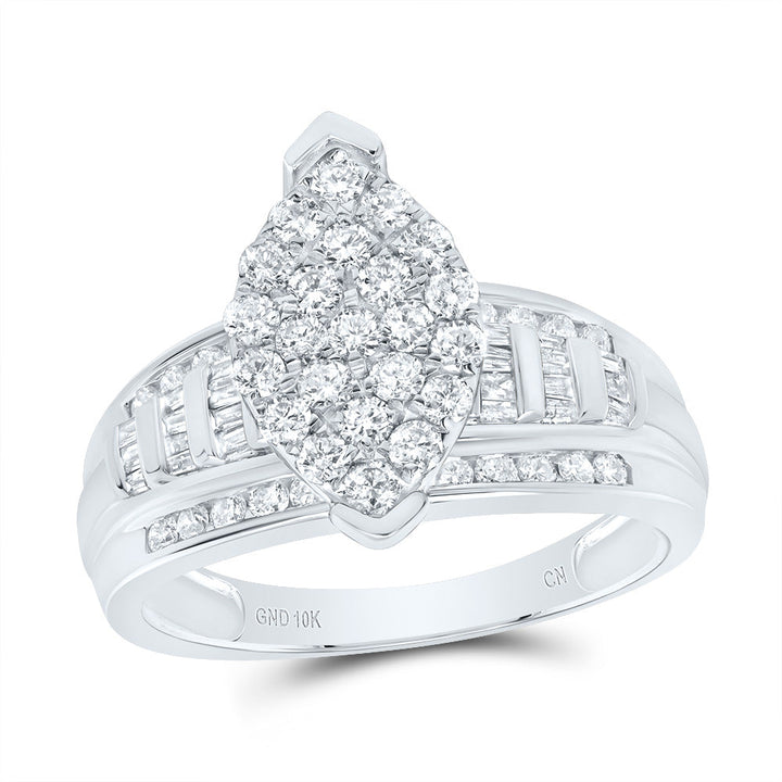 10kt White Gold Womens Round Diamond Oval Cluster Bridal Wedding Engagement Ring 1.00 Cttw 7 Daisy Joyeria