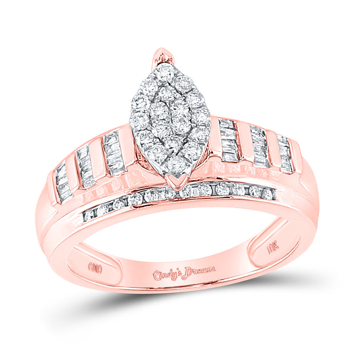 10kt Rose Gold Womens Diamond Marquise-shape Cluster Bridal Wedding Engagement Ring 1/2 Cttw 7 Daisy Joyeria