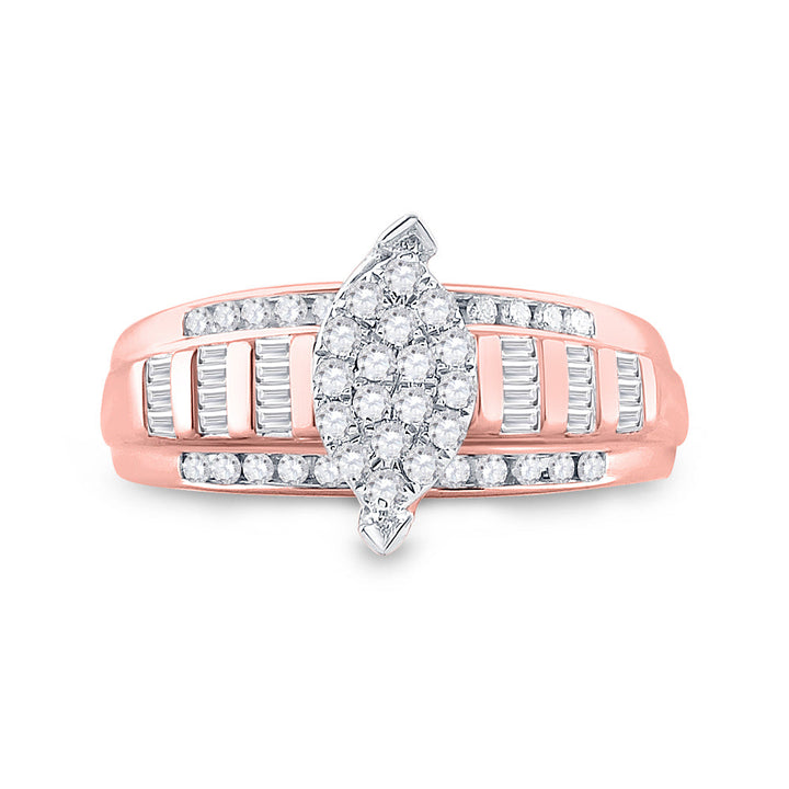10kt Rose Gold Womens Diamond Marquise-shape Cluster Bridal Wedding Engagement Ring 1/2 Cttw 7 Daisy Joyeria