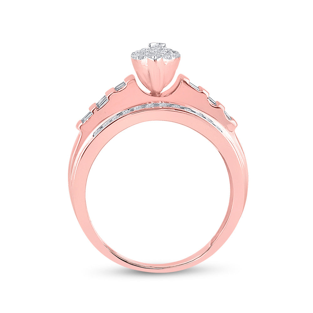10kt Rose Gold Womens Diamond Marquise-shape Cluster Bridal Wedding Engagement Ring 1/2 Cttw 7 Daisy Joyeria