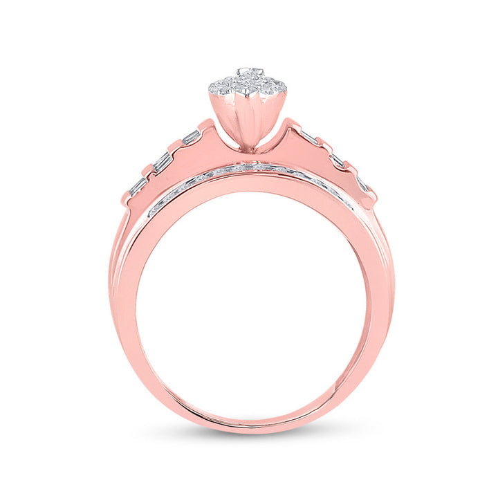 10kt Rose Gold Womens Diamond Marquise-shape Cluster Bridal Wedding Engagement Ring 1/2 Cttw 7 Daisy Joyeria