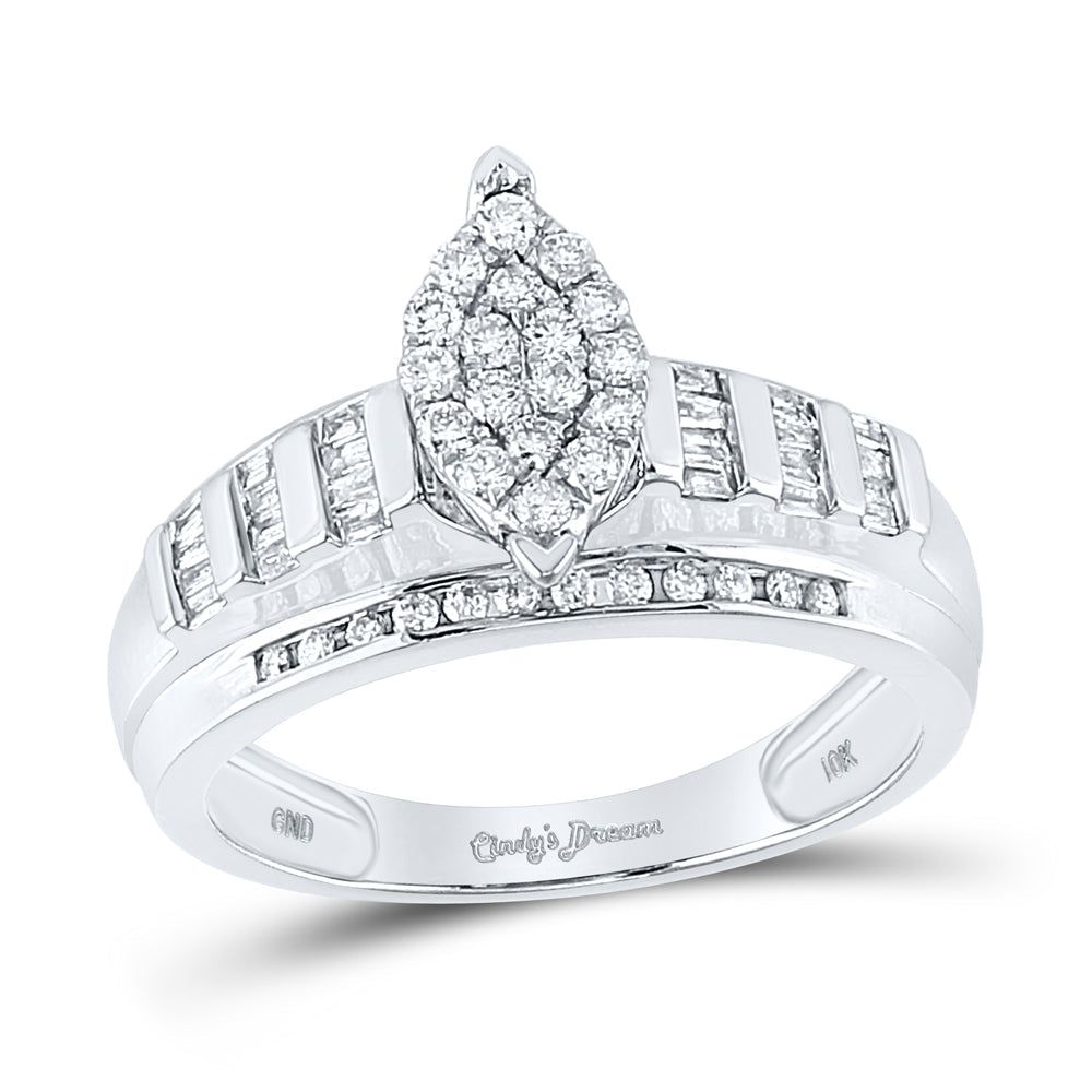 10kt White Gold Womens Round Diamond Oval Cluster Bridal Wedding Engagement Ring 1/2 Cttw 7 Daisy Joyeria