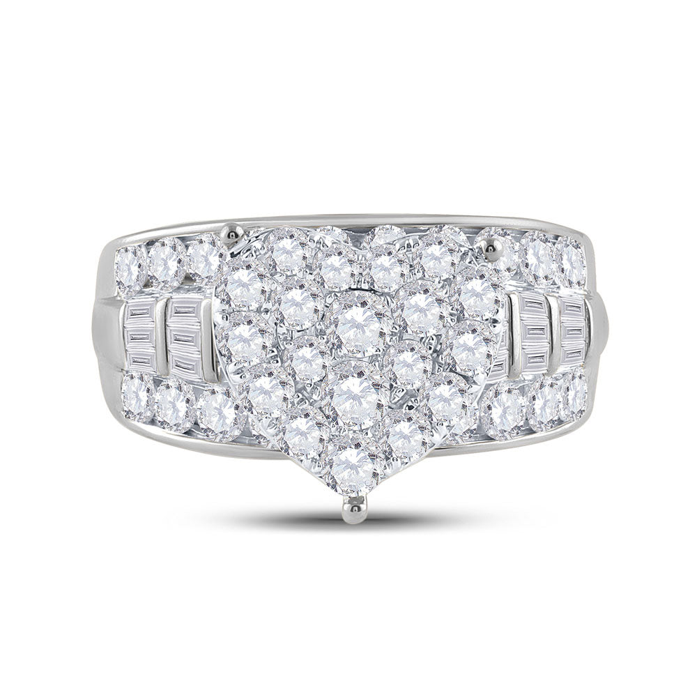10kt White Gold Womens Round Diamond Heart Cluster Bridal Wedding Engagement Ring 2.00 Cttw 7 Daisy Joyeria