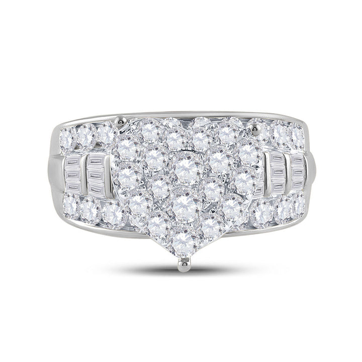 10kt White Gold Womens Round Diamond Heart Cluster Bridal Wedding Engagement Ring 2.00 Cttw 7 Daisy Joyeria