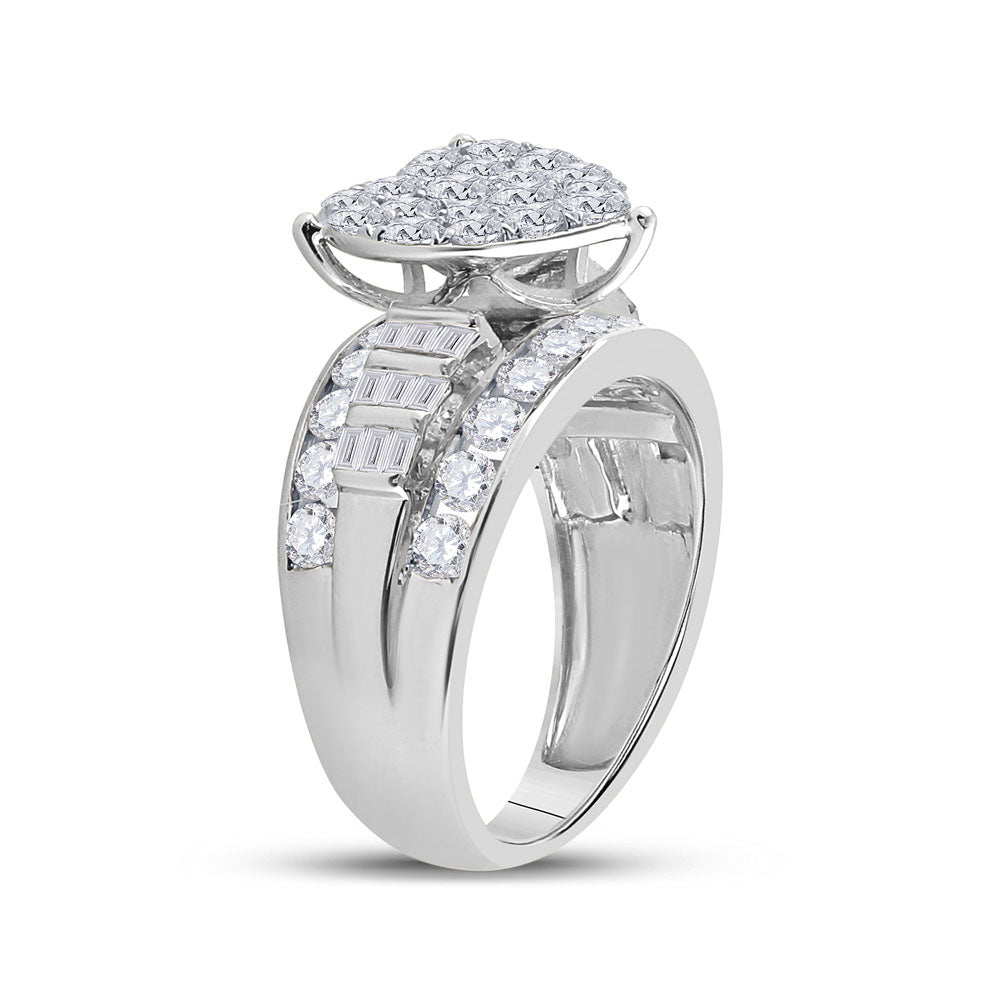 10kt White Gold Womens Round Diamond Heart Cluster Bridal Wedding Engagement Ring 2.00 Cttw 7 Daisy Joyeria