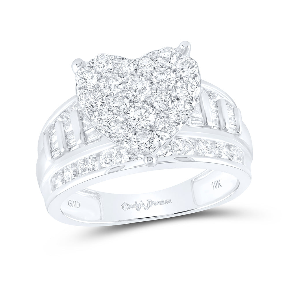10kt White Gold Womens Round Diamond Heart Cluster Bridal Wedding Engagement Ring 2.00 Cttw 7 Daisy Joyeria