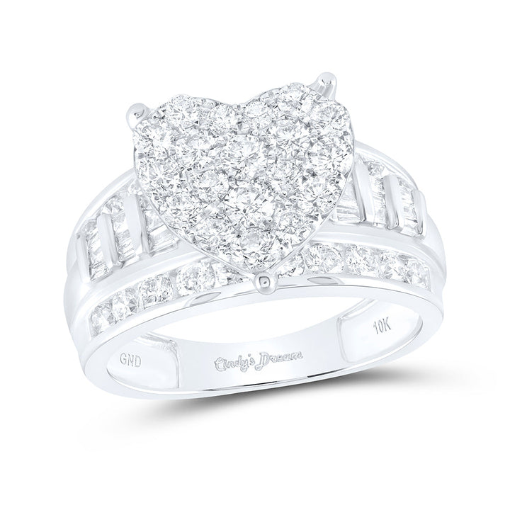 10kt White Gold Womens Round Diamond Heart Cluster Bridal Wedding Engagement Ring 2.00 Cttw 7 Daisy Joyeria