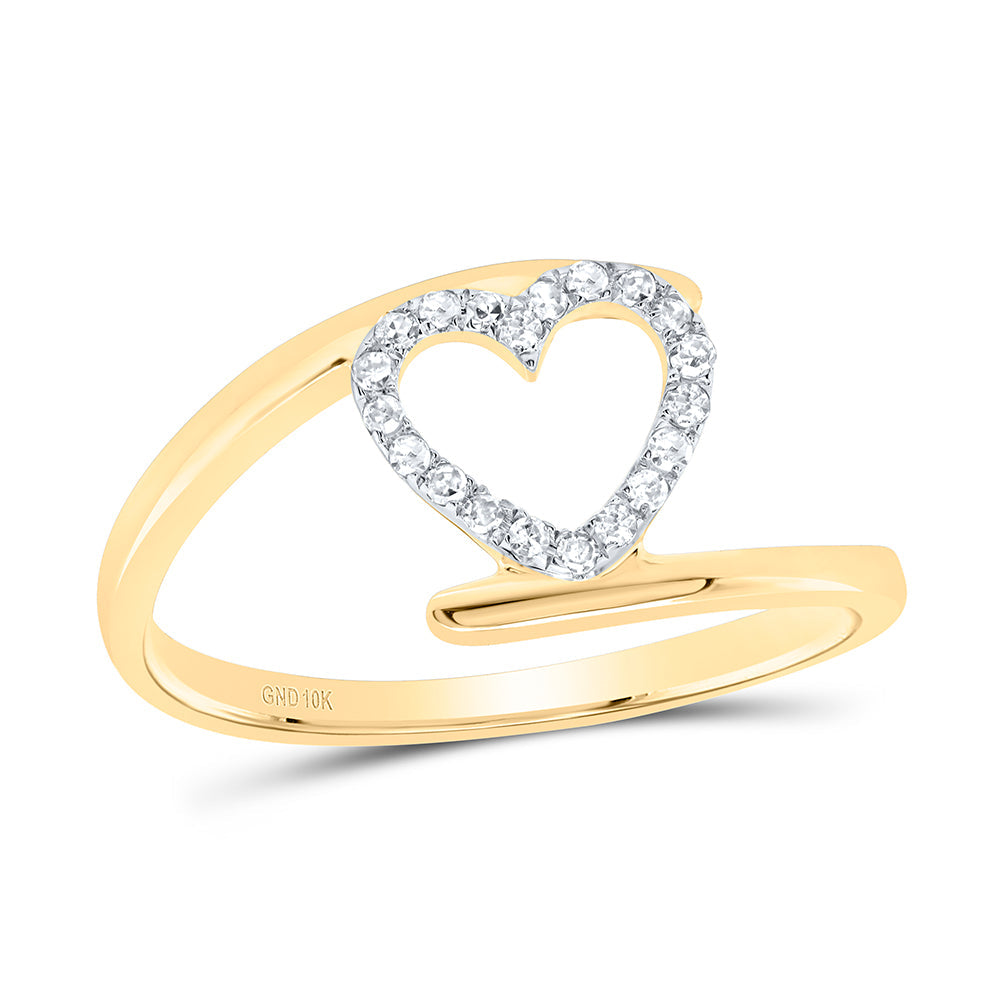 10kt Yellow Gold Womens Round Diamond Heart Ring 1/8 Cttw 7 Daisy Joyeria