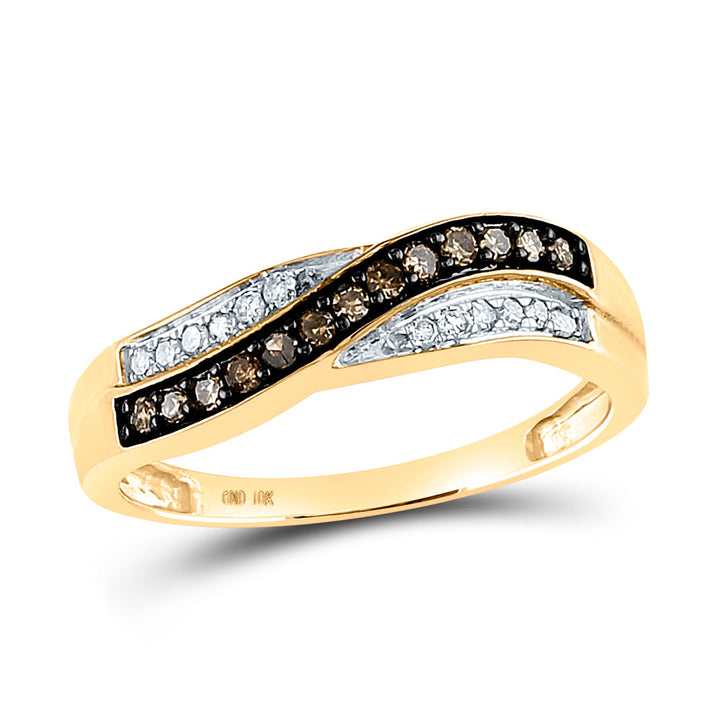 10kt Yellow Gold Womens Round Brown Diamond Band Ring 1/4 Cttw 7 Daisy Joyeria
