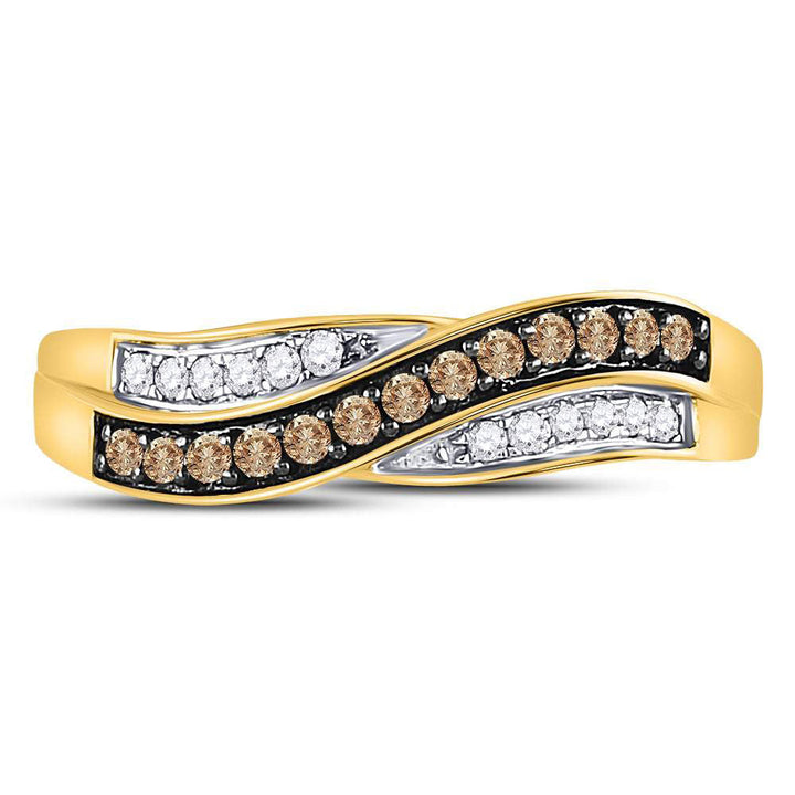 10kt Yellow Gold Womens Round Brown Diamond Band Ring 1/4 Cttw 7 Daisy Joyeria