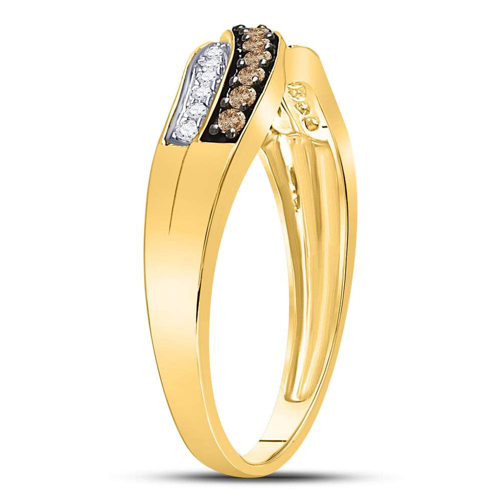 10kt Yellow Gold Womens Round Brown Diamond Band Ring 1/4 Cttw 7 Daisy Joyeria