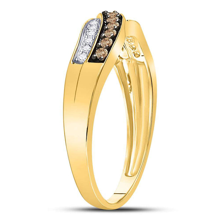 10kt Yellow Gold Womens Round Brown Diamond Band Ring 1/4 Cttw 7 Daisy Joyeria