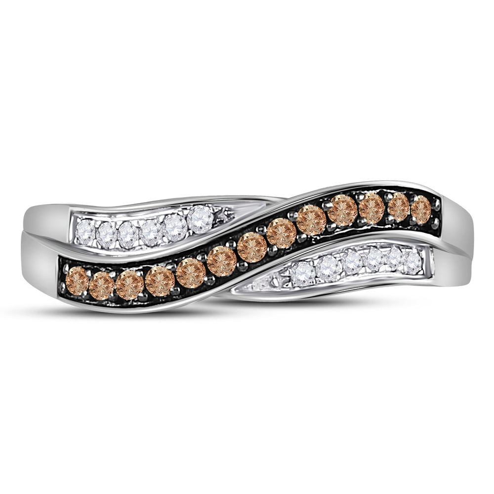 10kt White Gold Womens Round Brown Diamond Band Ring 1/4 Cttw 7 Daisy Joyeria