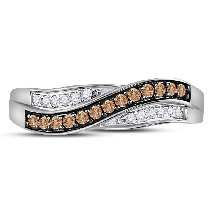 10kt White Gold Womens Round Brown Diamond Band Ring 1/4 Cttw 7 Daisy Joyeria