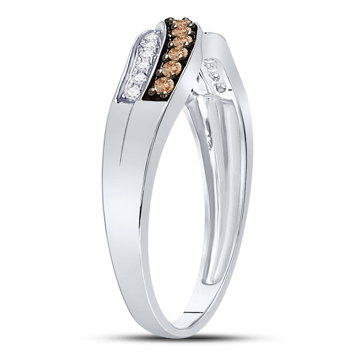 10kt White Gold Womens Round Brown Diamond Band Ring 1/4 Cttw 7 Daisy Joyeria