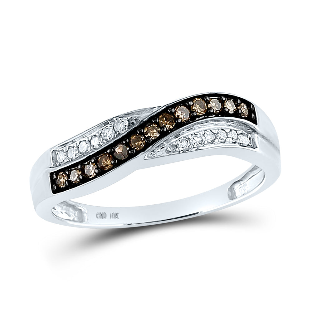10kt White Gold Womens Round Brown Diamond Band Ring 1/4 Cttw 7 Daisy Joyeria