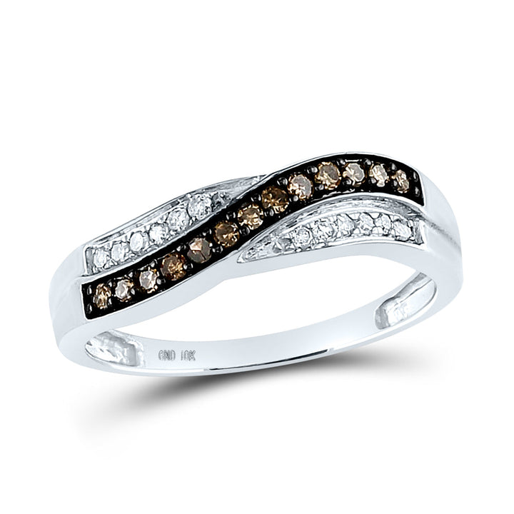 10kt White Gold Womens Round Brown Diamond Band Ring 1/4 Cttw 7 Daisy Joyeria