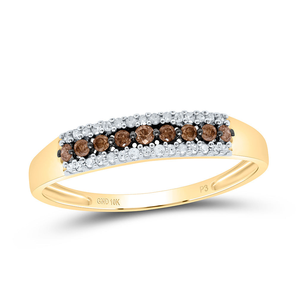 10kt Yellow Gold Womens Round Brown Diamond Band Ring 1/5 Cttw 7 Daisy Joyeria
