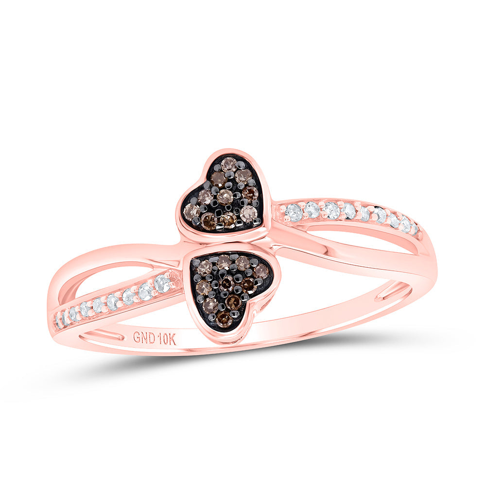10kt Rose Gold Womens Round Brown Diamond Heart Ring 1/10 Cttw 7 Daisy Joyeria