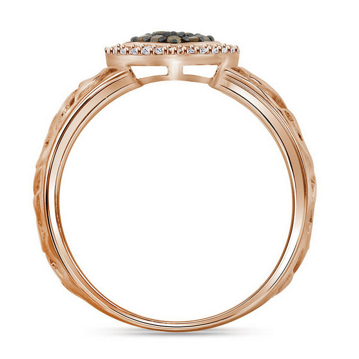 10kt Rose Gold Womens Round Brown Diamond Heart Ring 1/4 Cttw 7 Daisy Joyeria