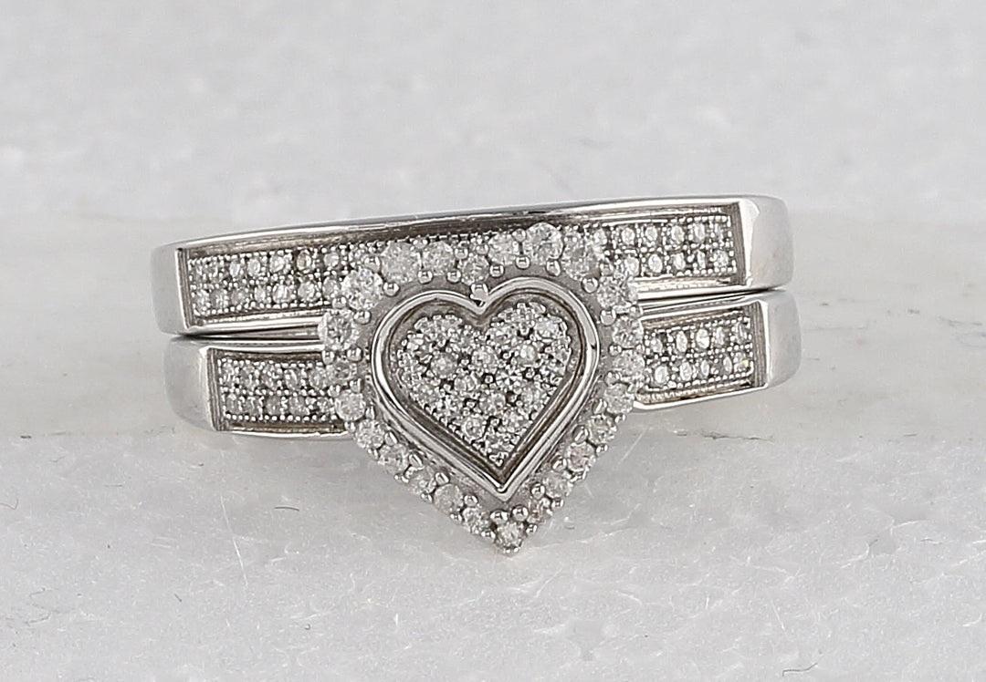 Sterling Silver Womens Round Diamond Heart Bridal Wedding Engagement Ring Band Set 3/8 Cttw 7 Daisy Joyeria