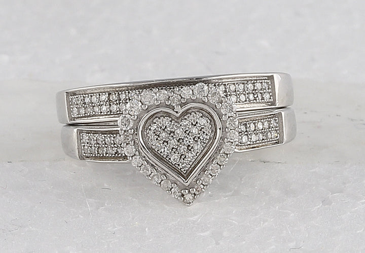 Sterling Silver Womens Round Diamond Heart Bridal Wedding Engagement Ring Band Set 3/8 Cttw 7 Daisy Joyeria