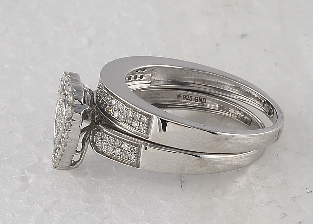Sterling Silver Womens Round Diamond Heart Bridal Wedding Engagement Ring Band Set 3/8 Cttw 7 Daisy Joyeria