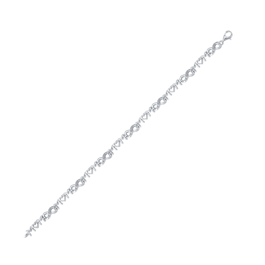 Sterling Silver Womens Round Diamond Mom Mother Heart Link Bracelet .03 Cttw Daisy Joyeria