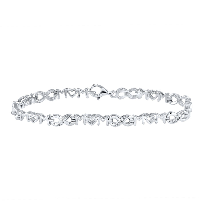 Sterling Silver Womens Round Diamond Mom Mother Heart Link Bracelet .03 Cttw Daisy Joyeria